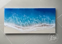 レジンアート【波のキャンバス】★現品　ブルーオーシャン　ワイドパネル 60×30