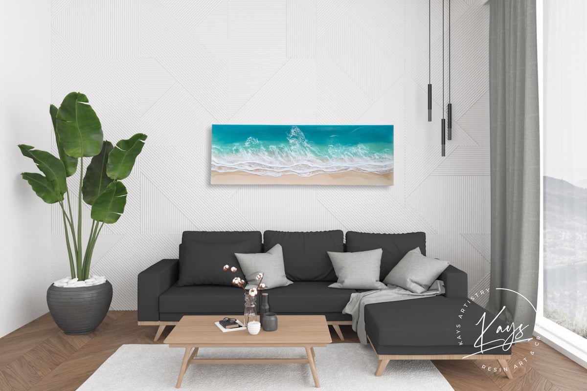 ☆現品 レジンアート【波のキャンバス】 ワイドパネル 約幅120 高さ  
