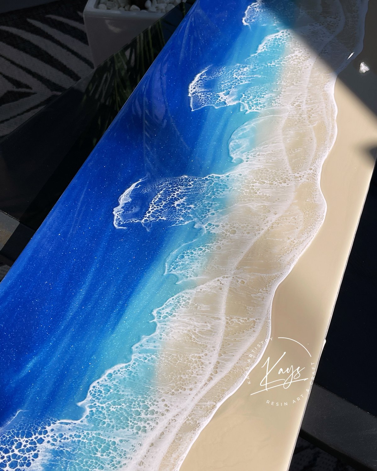 ☆現品 レジンアート【波のキャンバス】 ブルーオーシャンワイドパネル