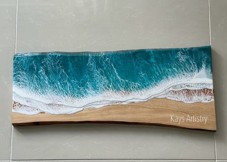 【ホームデコ】受注制作　80cm ×30cm 琉球松オーシャンアート/Home Decor  　沖縄の海