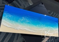 【現品】レジンアート【波のキャンバス】★受注制作　ブルーオーシャン　ワイドパネル　約幅66.5cm 24.4cm 厚み2cm