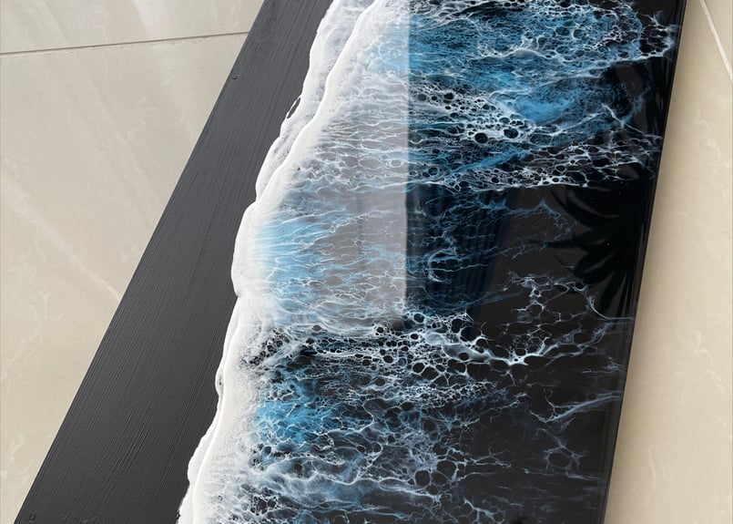 レジンアート【波のキャンバス】☆現品 ブラックオーシャン ワイド