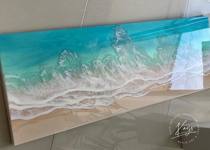よっしー　オーシャンレジン　ロングパネル　W110㎝✖️H35㎝ ☆受注制作 レジンアート【波のキャンバス】 ワイドパネル 約幅120 高