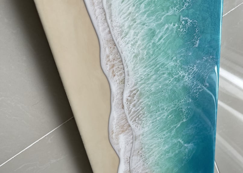 エメラルドグリーンの海  レジンアート 受注制作」エメラルドグリーンのオーシャンアート 海レジンBIG