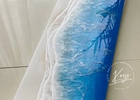 ★現品　レジンアート【波のキャンパス】　ブルーオーシャン　ワイドパネル　約幅66.5cm 24.4cm 厚み2cm