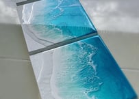 レジンアート【波のキャンバス】受注制作　3連　海アート ミニキャンバス