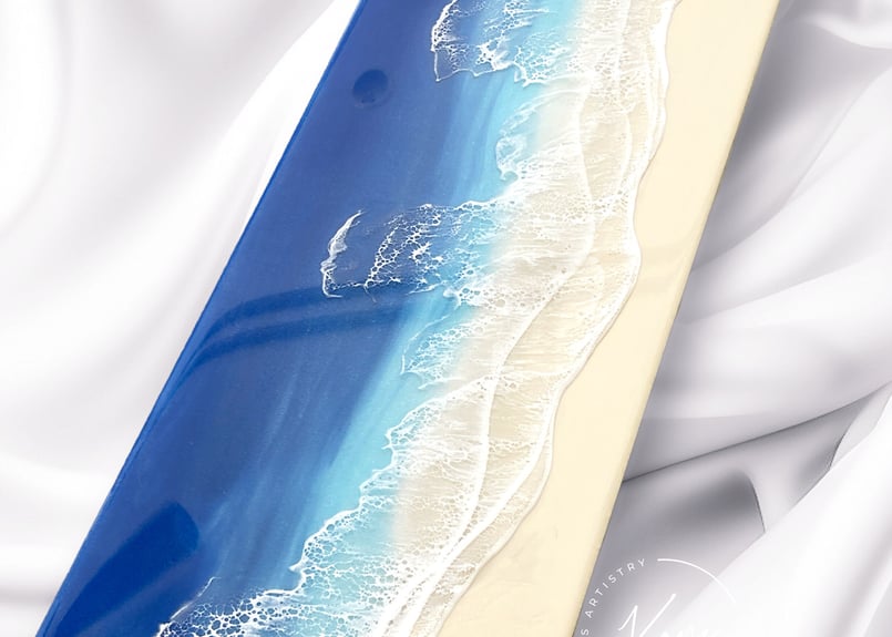 ☆現品 レジンアート【波のキャンバス】 ブルーオーシャンワイドパネル