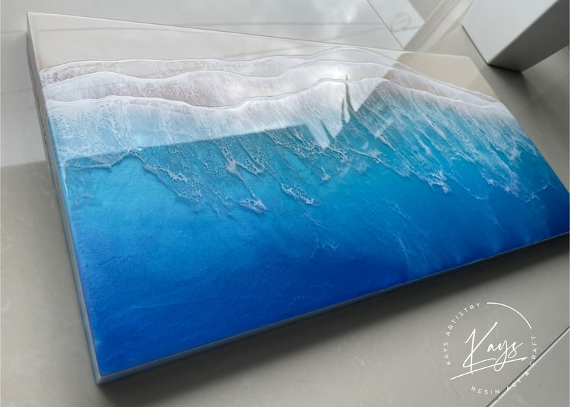 レジンアート【波のキャンバス】☆現品 ブルーオーシャン ワイドパネル