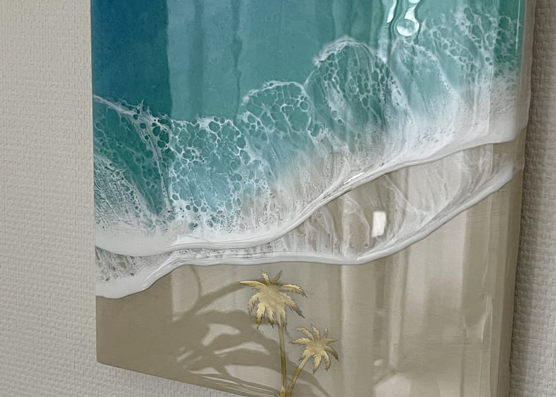 Clarks ワラビー　レザー　25.5cm レジンアート【波のキャンバス】受注制作ブラックオーシャン