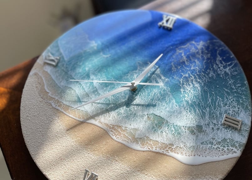 波の時計】受注制作/レジンアート壁掛け時計 ブルー | Resin Art Shop 