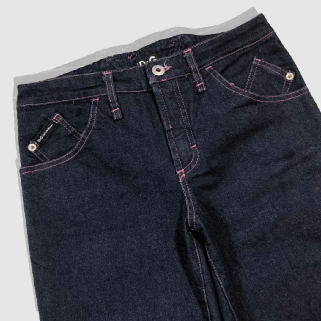 D&G ドルチェ&ガッパーナ ブラックデニムパンツ M 46 ドルチェ&ガッバーナ - D&G - ウエストレザーデニムパンツ | MoDeNeW