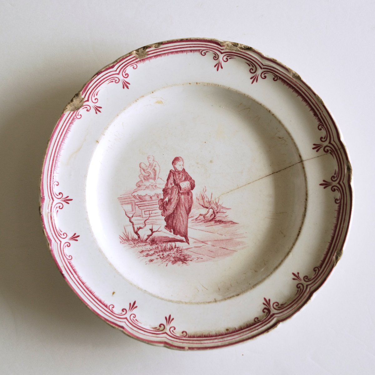 モントロー窯 1820年代 ファイアンスフィン 花リム大皿 仏教美術 #彩色