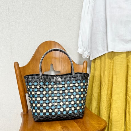 プラカゴキット　★手提げ型プラカゴ★　チェック柄プラカゴ（くろまめ）