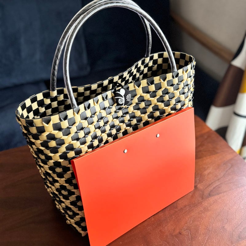 【くさもち】ハンドメイド プラカゴ バッグ 　　　　　　　４点セット プラカゴキット --- FLOWER PATTERN BAG --- [ black × be