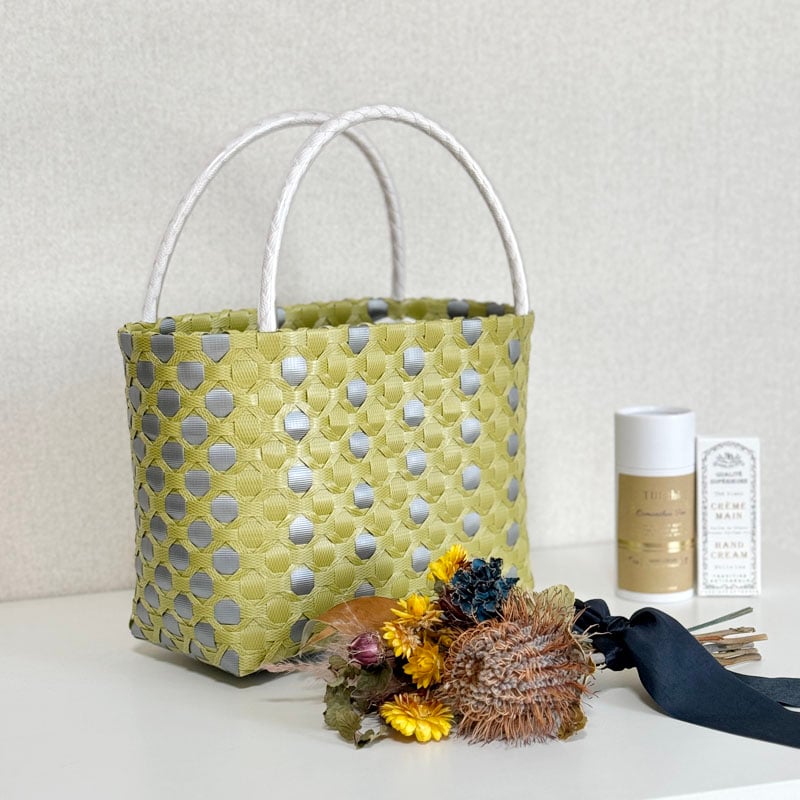 専用　　プラカゴ　水玉５個セット ☆手提げ型プラカゴ☆ 水玉（シトロングリーン／シルバー） | Kapurago