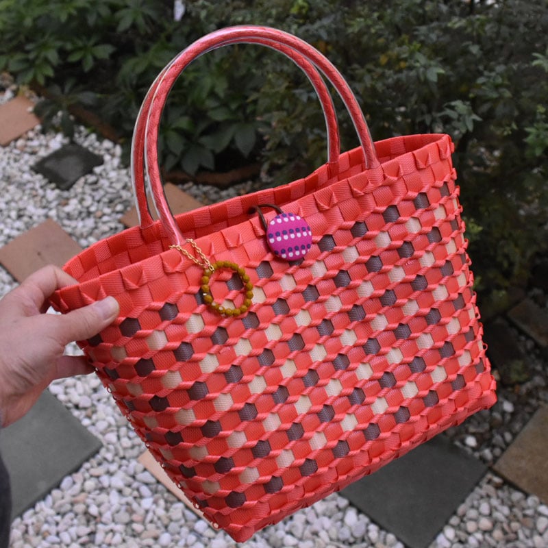 プラカゴキット ☆手提げ型プラカゴ☆ チェック柄プラカゴ（みかん