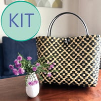 プラカゴキット　--- FLOWER PATTERN BAG --- [ black × beige /Size L ]