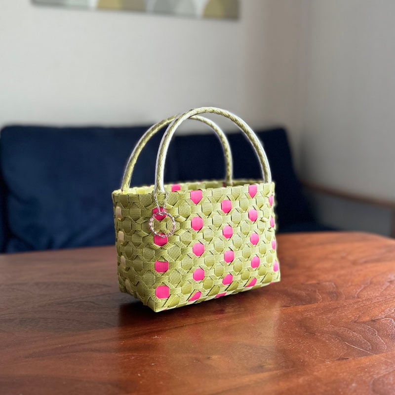 お値下　美品 匿名配送こみ プラかご ヨガバッグ 手作り 1点 DOT PATTERN BAG --- [ citron green / Size S