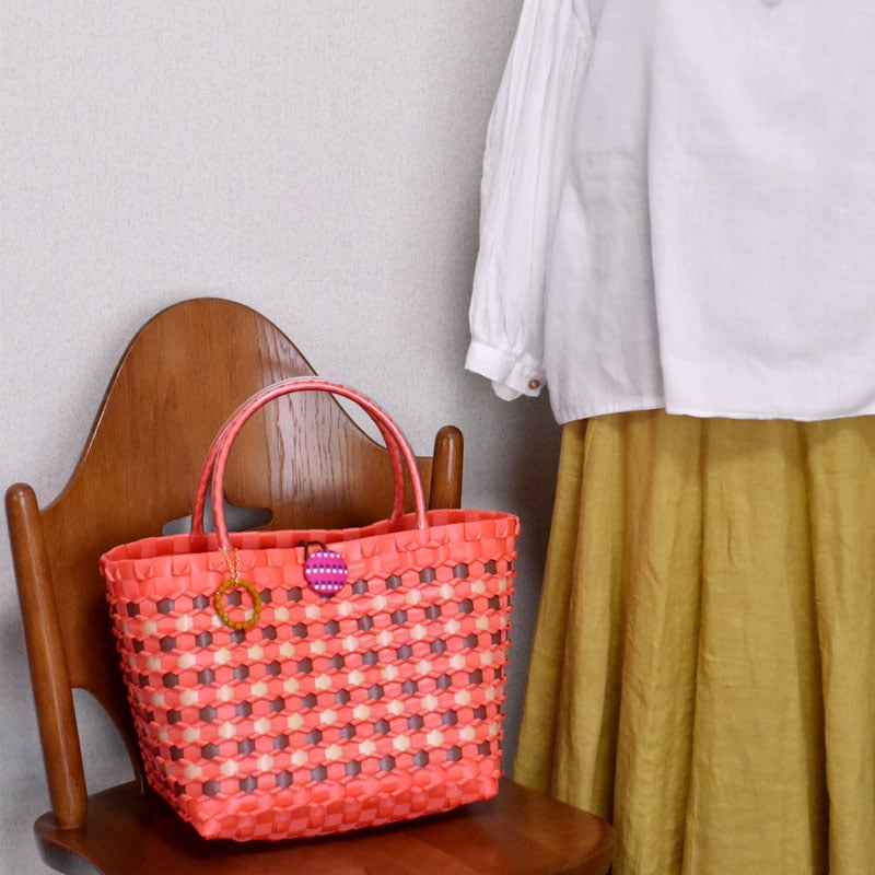 ♡２回のみ使用♡WOVEN チェック柄 かごバッグ かごバッグ カゴバッグ WOVEN (ウーヴン) / メキシコ製 メルカドバッグ