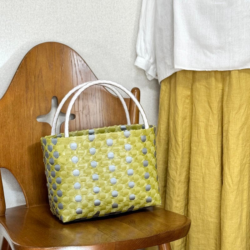 ☆手提げ型プラカゴ☆ 水玉（シトロングリーン／シルバー） | Kapurago