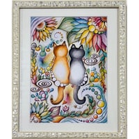 2匹の猫ちゃん(額縁→シルバー)(複製画)