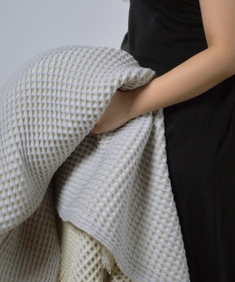 【houfu】Waffle Throw - Ash Blue / White -