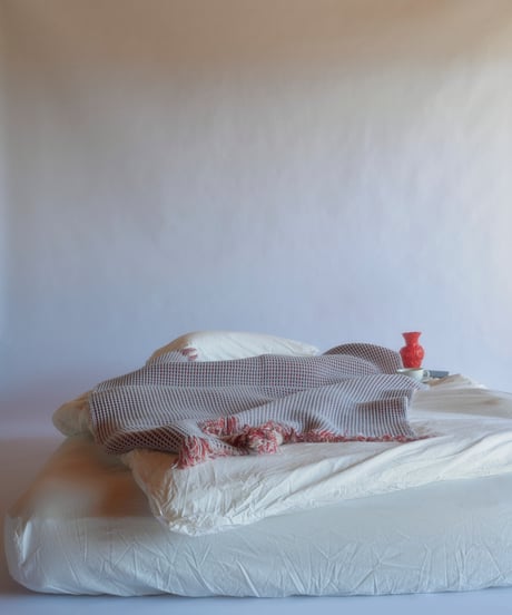 【houfu】Waffle Throw - Mist Blue / Burnt Red / White -