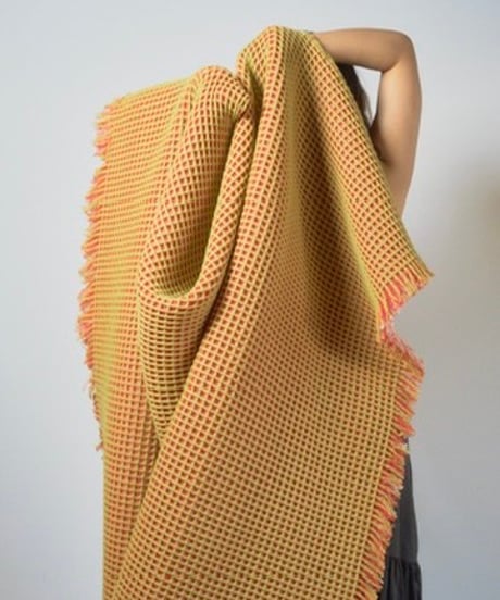 【houfu】Waffle Throw - Citrus Green / Glow Orange / White -