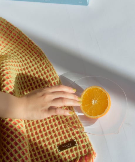【houfu】Waffle Throw - Citrus Green / Glow Orange / White -
