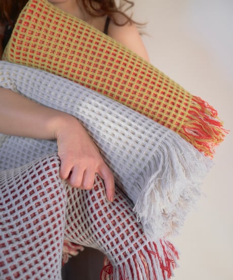 【houfu】Waffle Throw - Ash Blue / White -