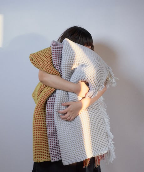 【houfu】Waffle Throw - Ash Blue / White -