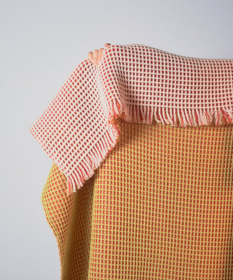 【houfu】Waffle Throw - Citrus Green / Glow Orange / White -