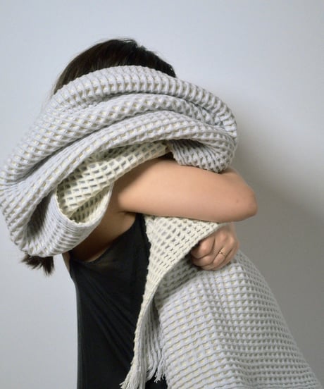 【houfu】Waffle Throw - Ash Blue / White -