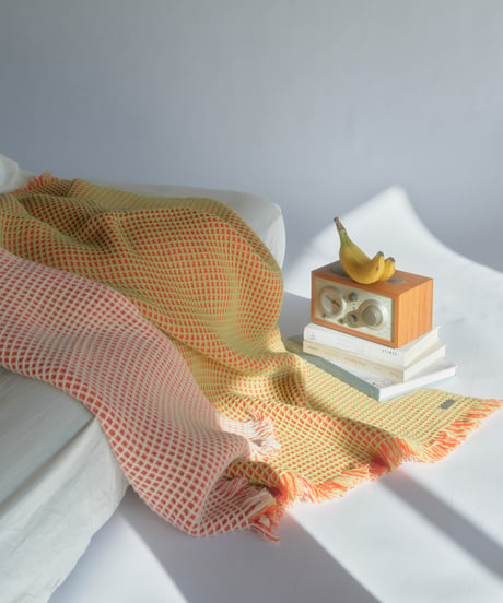 【houfu】Waffle Throw - Citrus Green / Glow Orange / White -