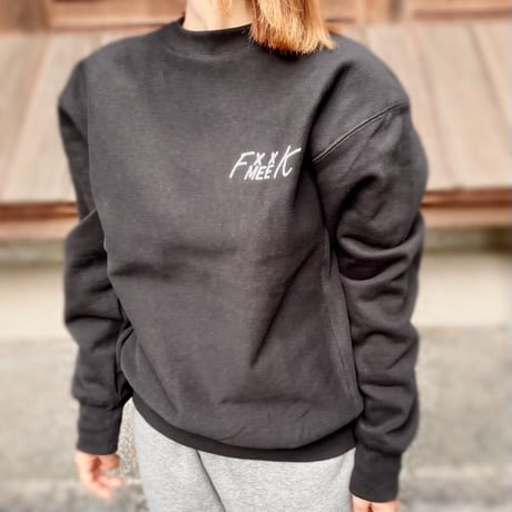 [MEE-010] CHEST EMBROIDERY CREW SWEAT [Brushed back] (BLK)