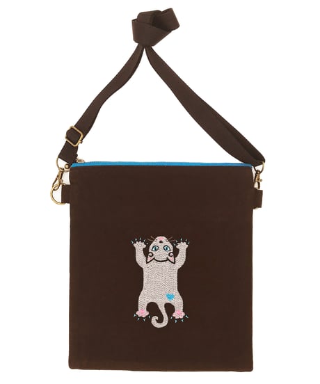 刺繍サコッシュ (CAT- No.1１)グレー猫