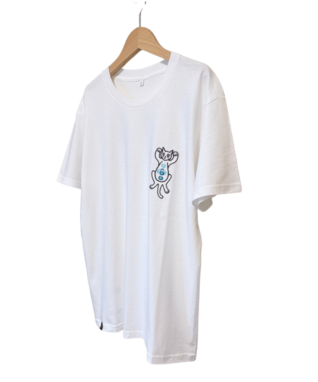 刺繍Tシャツ (バンザイ猫・ ブラック）