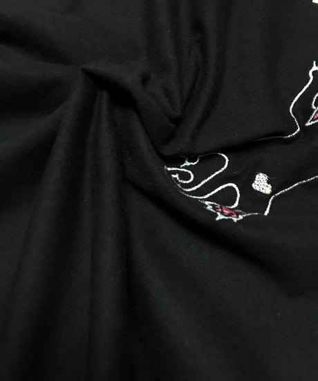 刺繍Tシャツ (フライングCAT・6oz/ブラック）