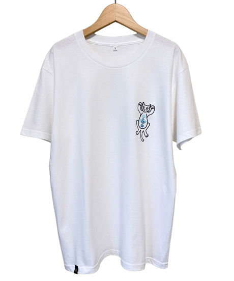 刺繍Tシャツ (バンザイ猫・ ブラック）