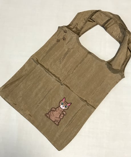 招き猫刺繍バッグ （茶トラ)