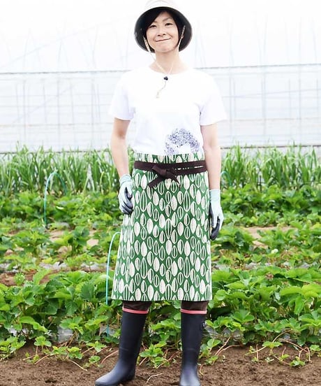綿麻プリントエプロン(リーフ柄）
