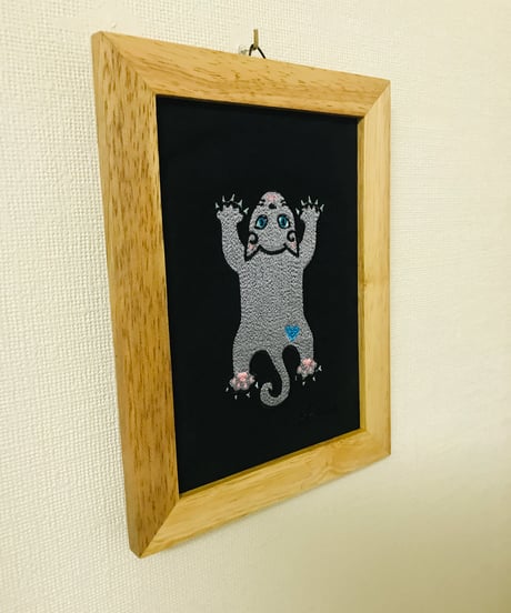 猫ちゃん刺繍画(2Lサイズ） No.18　(グレー２）