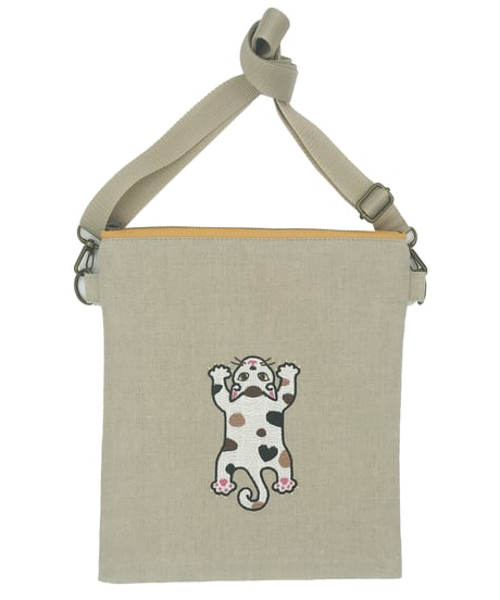 リネン刺繍サコッシュ ( No.12 ) 三毛ちゃん 2