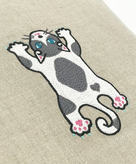リネン刺繍サコッシュ ( No.04 )グレーハチワレ