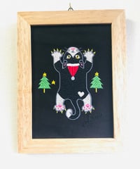 猫ちゃん刺繍画(2Lサイズ）X'mas No.4（黒ハチワレ）