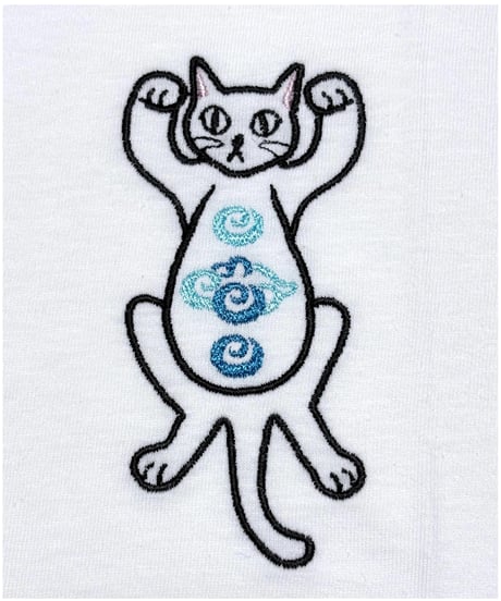 刺繍Tシャツ (バンザイ猫・ ブラック）