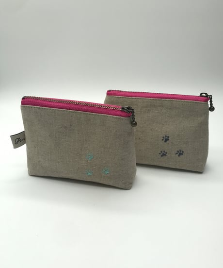 刺繍ポーチ（グレー猫）