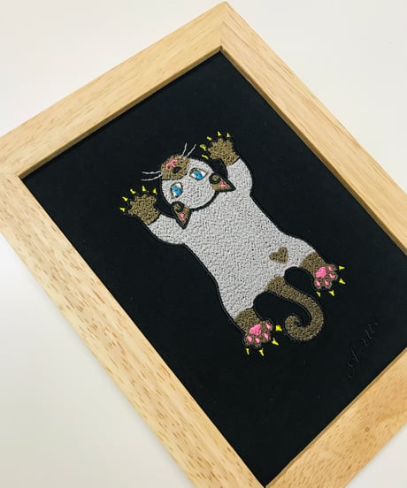 猫ちゃん刺繍画(2Lサイズ） No.８（シャム１）