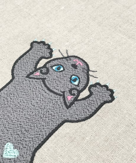リネン刺繍サコッシュ ( No.08 )グレー猫ちゃん