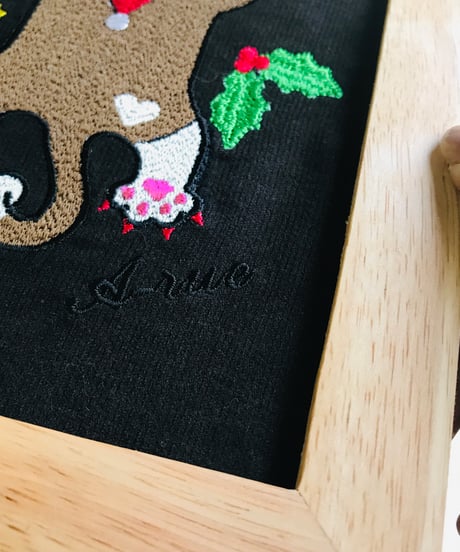 猫ちゃん刺繍画(2Lサイズ）X'mas　No.1(茶ハチワレ）